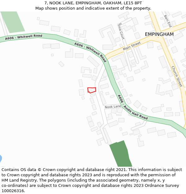 7, NOOK LANE, EMPINGHAM, OAKHAM, LE15 8PT: Location map and indicative extent of plot