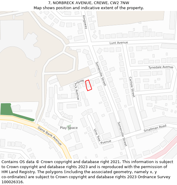 7, NORBRECK AVENUE, CREWE, CW2 7NW: Location map and indicative extent of plot