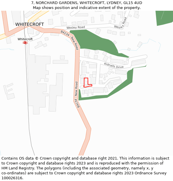7, NORCHARD GARDENS, WHITECROFT, LYDNEY, GL15 4UD: Location map and indicative extent of plot
