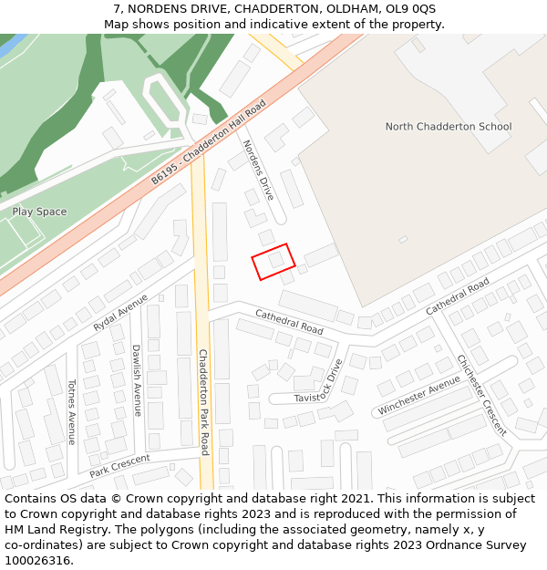 7, NORDENS DRIVE, CHADDERTON, OLDHAM, OL9 0QS: Location map and indicative extent of plot