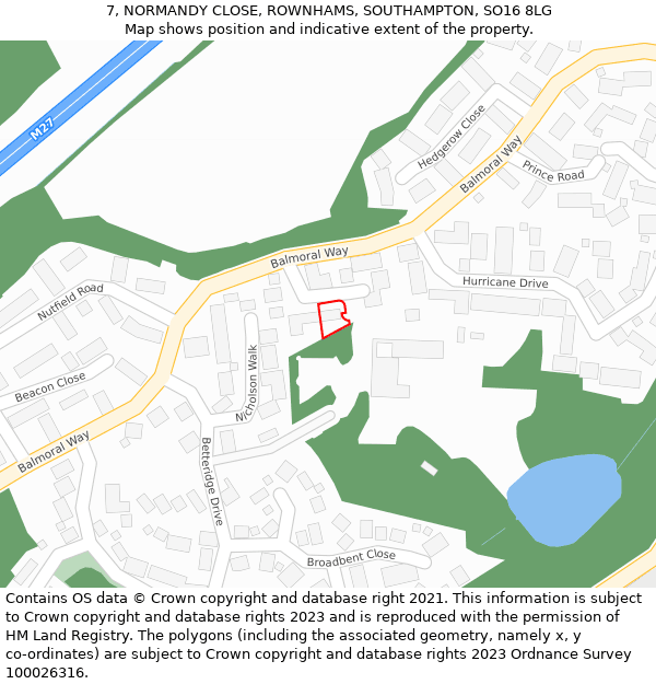 7, NORMANDY CLOSE, ROWNHAMS, SOUTHAMPTON, SO16 8LG: Location map and indicative extent of plot