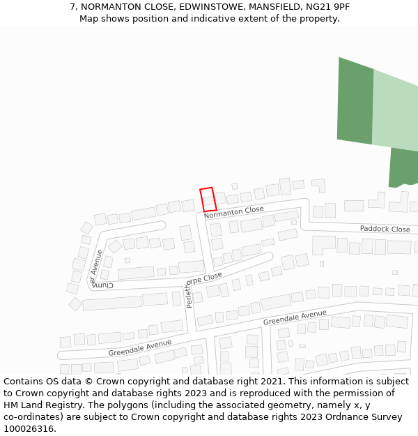 7, NORMANTON CLOSE, EDWINSTOWE, MANSFIELD, NG21 9PF: Location map and indicative extent of plot