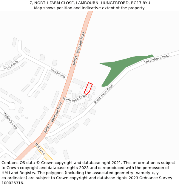 7, NORTH FARM CLOSE, LAMBOURN, HUNGERFORD, RG17 8YU: Location map and indicative extent of plot