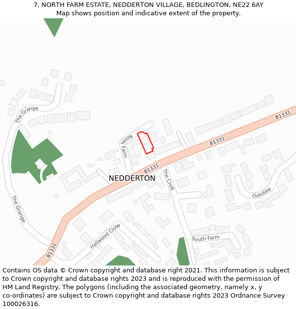 7, NORTH FARM ESTATE, NEDDERTON VILLAGE, BEDLINGTON, NE22 6AY: Location map and indicative extent of plot