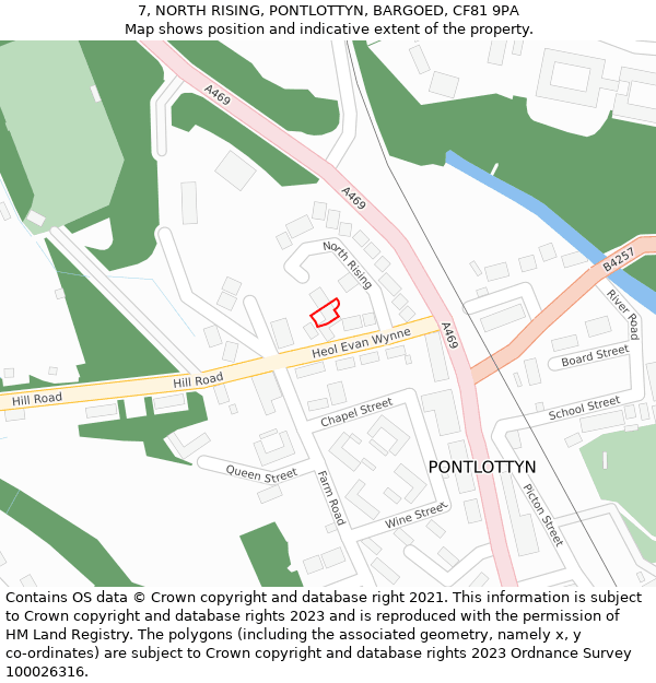 7, NORTH RISING, PONTLOTTYN, BARGOED, CF81 9PA: Location map and indicative extent of plot