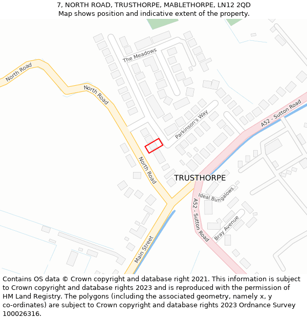 7, NORTH ROAD, TRUSTHORPE, MABLETHORPE, LN12 2QD: Location map and indicative extent of plot
