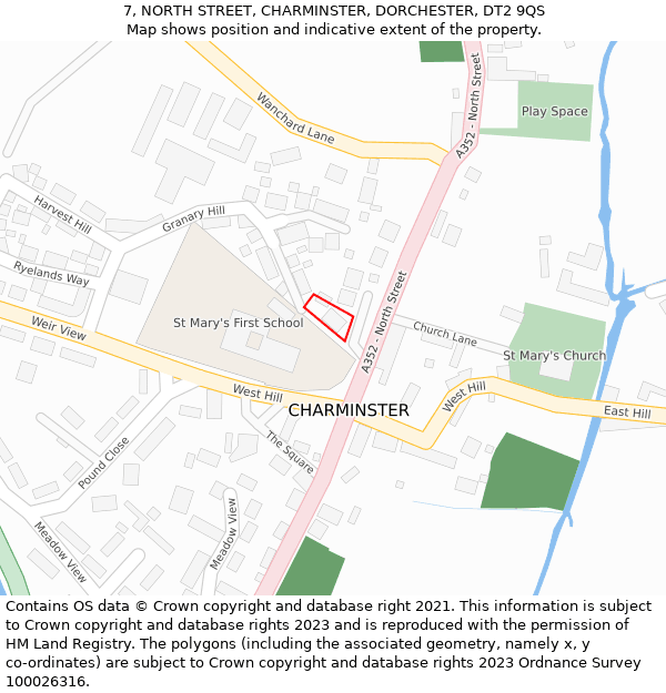 7, NORTH STREET, CHARMINSTER, DORCHESTER, DT2 9QS: Location map and indicative extent of plot