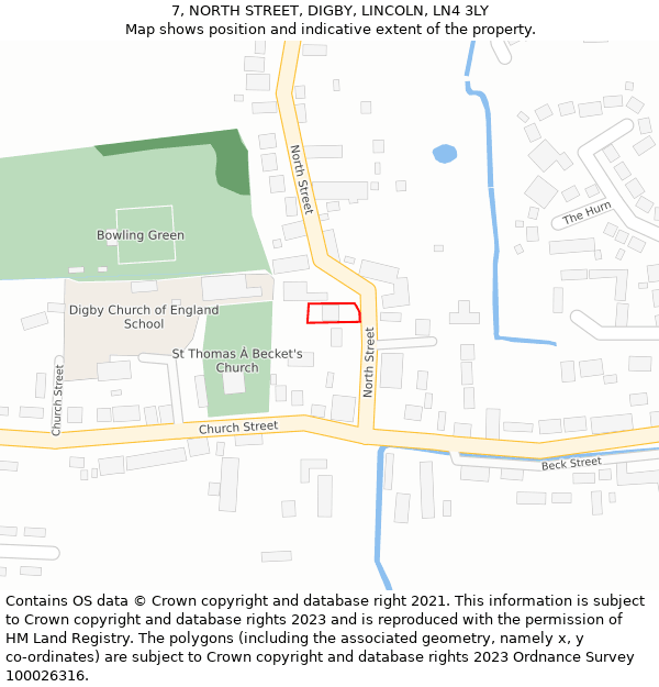 7, NORTH STREET, DIGBY, LINCOLN, LN4 3LY: Location map and indicative extent of plot