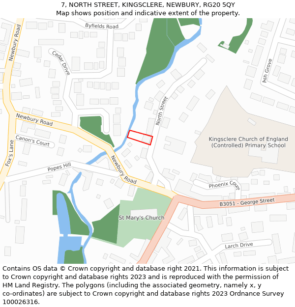 7, NORTH STREET, KINGSCLERE, NEWBURY, RG20 5QY: Location map and indicative extent of plot