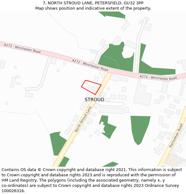 7, NORTH STROUD LANE, PETERSFIELD, GU32 3PP: Location map and indicative extent of plot