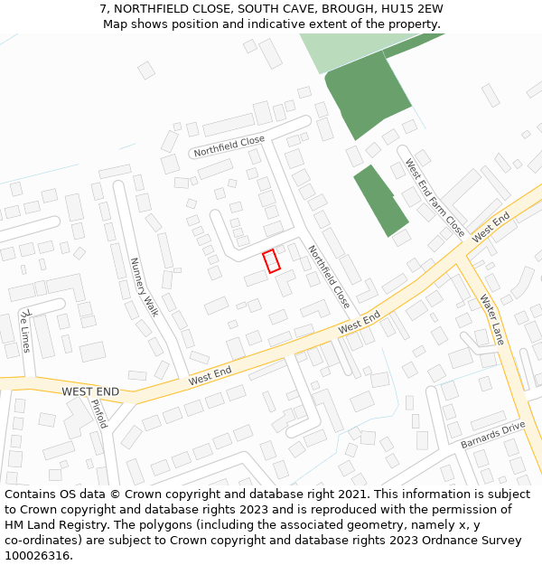 7, NORTHFIELD CLOSE, SOUTH CAVE, BROUGH, HU15 2EW: Location map and indicative extent of plot