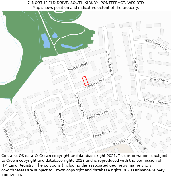 7, NORTHFIELD DRIVE, SOUTH KIRKBY, PONTEFRACT, WF9 3TD: Location map and indicative extent of plot