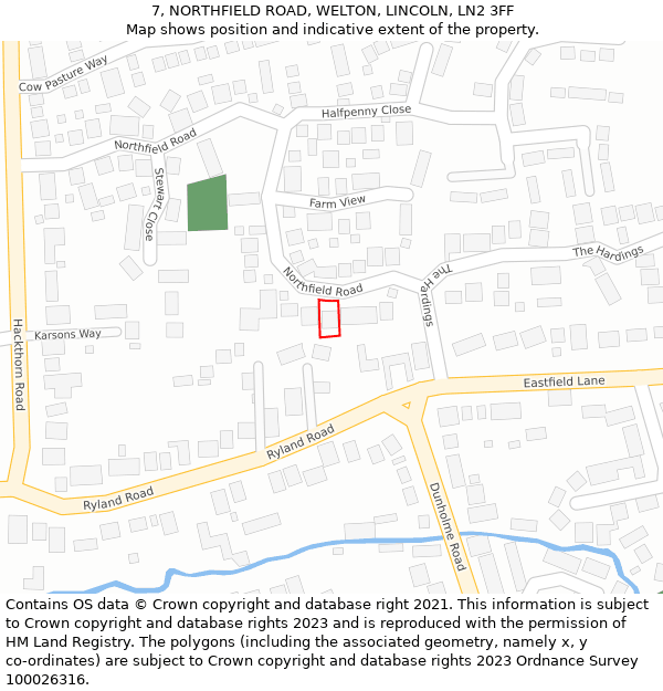 7, NORTHFIELD ROAD, WELTON, LINCOLN, LN2 3FF: Location map and indicative extent of plot