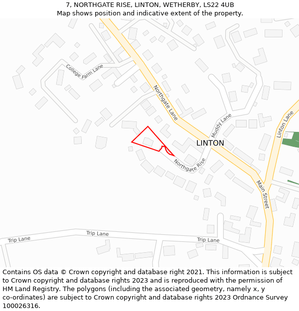 7, NORTHGATE RISE, LINTON, WETHERBY, LS22 4UB: Location map and indicative extent of plot