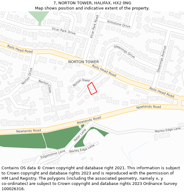 7, NORTON TOWER, HALIFAX, HX2 0NG: Location map and indicative extent of plot