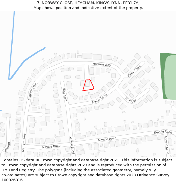 7, NORWAY CLOSE, HEACHAM, KING'S LYNN, PE31 7AJ: Location map and indicative extent of plot