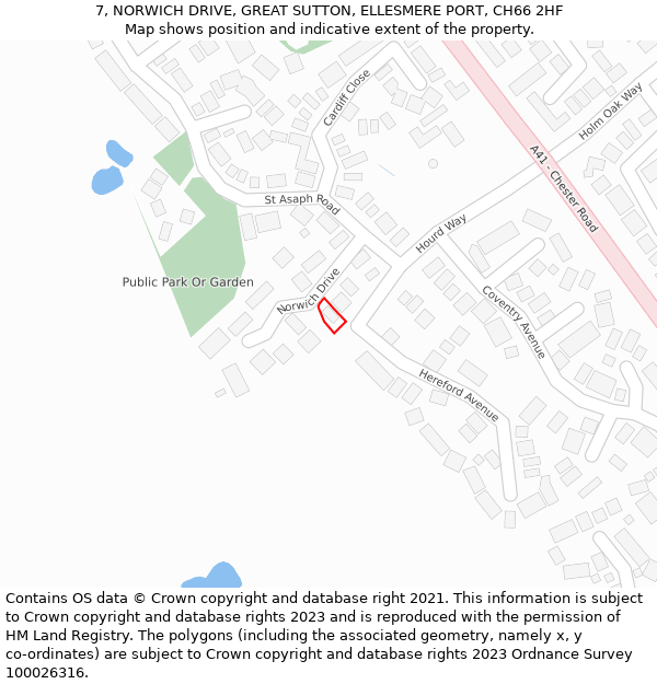 7, NORWICH DRIVE, GREAT SUTTON, ELLESMERE PORT, CH66 2HF: Location map and indicative extent of plot