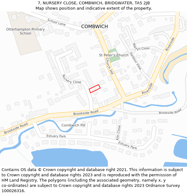 7, NURSERY CLOSE, COMBWICH, BRIDGWATER, TA5 2JB: Location map and indicative extent of plot