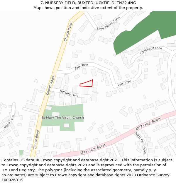 7, NURSERY FIELD, BUXTED, UCKFIELD, TN22 4NG: Location map and indicative extent of plot