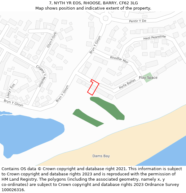 7, NYTH YR EOS, RHOOSE, BARRY, CF62 3LG: Location map and indicative extent of plot