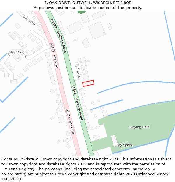 7, OAK DRIVE, OUTWELL, WISBECH, PE14 8QP: Location map and indicative extent of plot