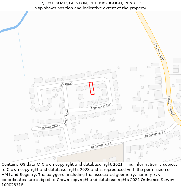 7, OAK ROAD, GLINTON, PETERBOROUGH, PE6 7LD: Location map and indicative extent of plot