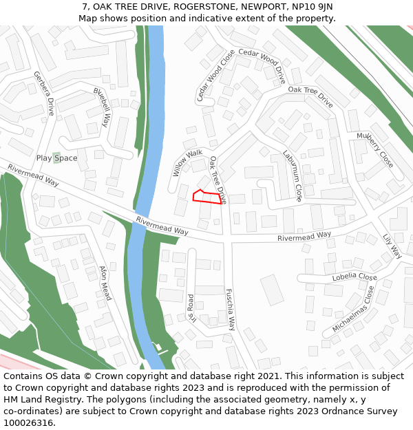 7, OAK TREE DRIVE, ROGERSTONE, NEWPORT, NP10 9JN: Location map and indicative extent of plot