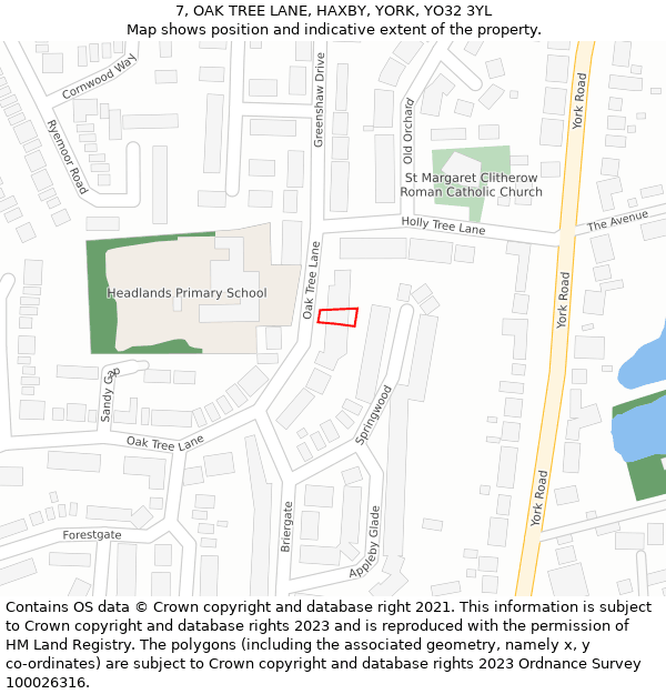 7, OAK TREE LANE, HAXBY, YORK, YO32 3YL: Location map and indicative extent of plot