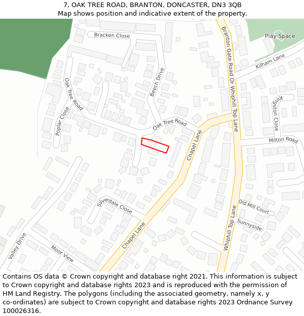 7, OAK TREE ROAD, BRANTON, DONCASTER, DN3 3QB: Location map and indicative extent of plot