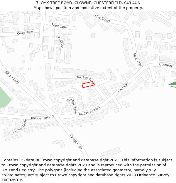 7, OAK TREE ROAD, CLOWNE, CHESTERFIELD, S43 4UN: Location map and indicative extent of plot