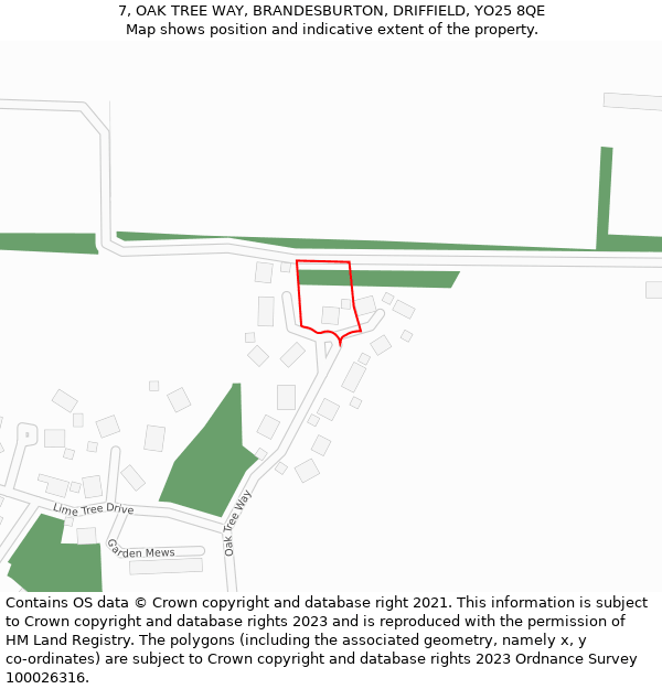 7, OAK TREE WAY, BRANDESBURTON, DRIFFIELD, YO25 8QE: Location map and indicative extent of plot