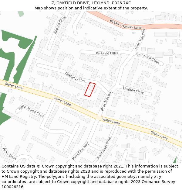 7, OAKFIELD DRIVE, LEYLAND, PR26 7XE: Location map and indicative extent of plot