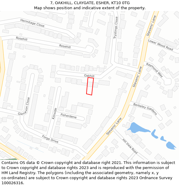 7, OAKHILL, CLAYGATE, ESHER, KT10 0TG: Location map and indicative extent of plot