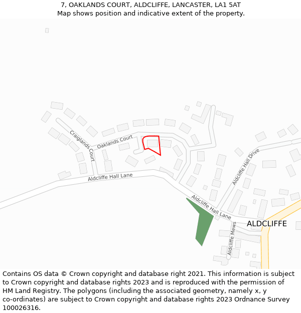 7, OAKLANDS COURT, ALDCLIFFE, LANCASTER, LA1 5AT: Location map and indicative extent of plot