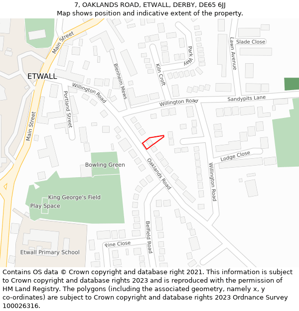 7, OAKLANDS ROAD, ETWALL, DERBY, DE65 6JJ: Location map and indicative extent of plot