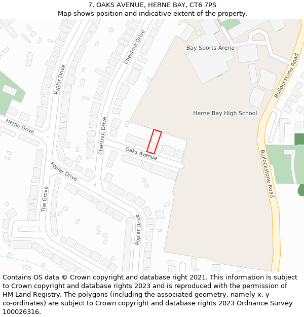 7, OAKS AVENUE, HERNE BAY, CT6 7PS: Location map and indicative extent of plot