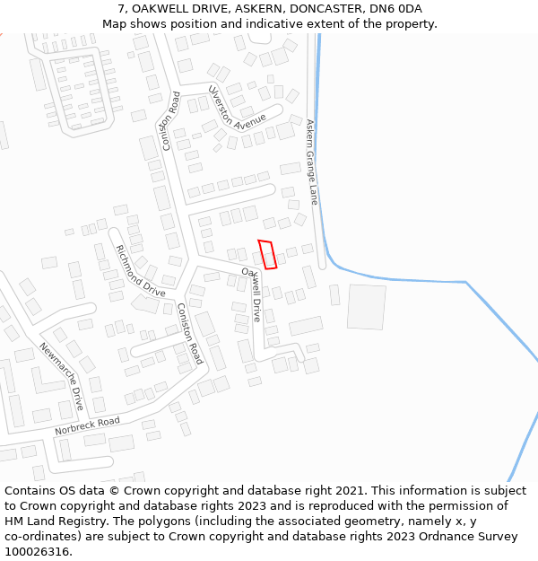 7, OAKWELL DRIVE, ASKERN, DONCASTER, DN6 0DA: Location map and indicative extent of plot