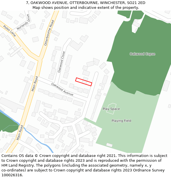 7, OAKWOOD AVENUE, OTTERBOURNE, WINCHESTER, SO21 2ED: Location map and indicative extent of plot