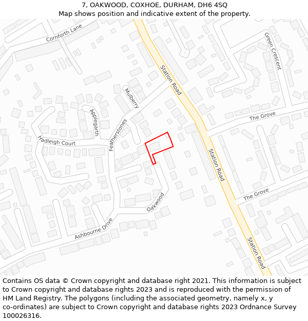 7, OAKWOOD, COXHOE, DURHAM, DH6 4SQ: Location map and indicative extent of plot