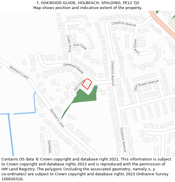 7, OAKWOOD GLADE, HOLBEACH, SPALDING, PE12 7JS: Location map and indicative extent of plot