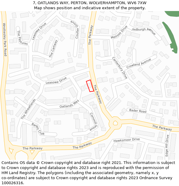 7, OATLANDS WAY, PERTON, WOLVERHAMPTON, WV6 7XW: Location map and indicative extent of plot