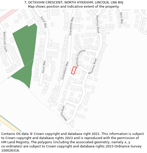 7, OCTAVIAN CRESCENT, NORTH HYKEHAM, LINCOLN, LN6 8HJ: Location map and indicative extent of plot