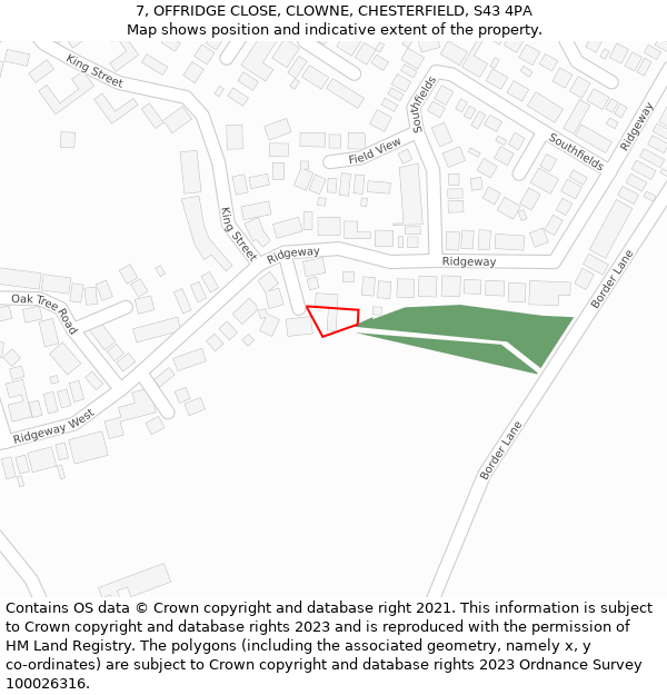 7, OFFRIDGE CLOSE, CLOWNE, CHESTERFIELD, S43 4PA: Location map and indicative extent of plot