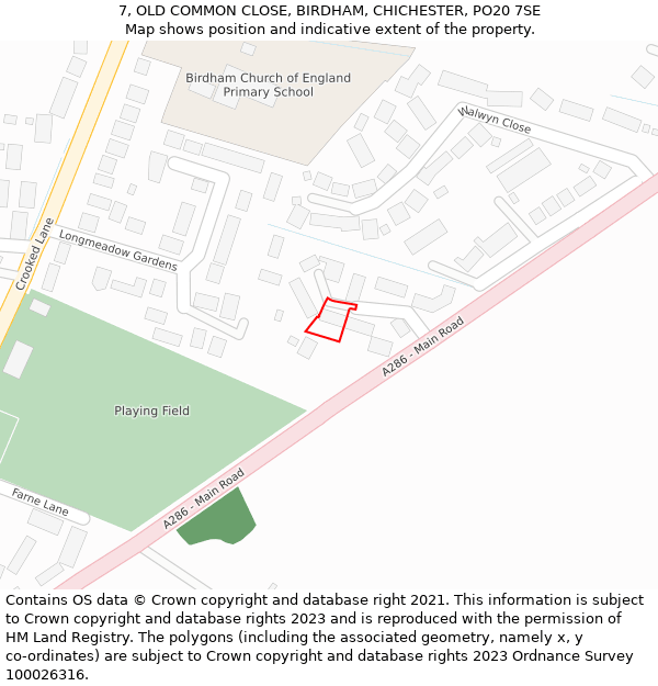 7, OLD COMMON CLOSE, BIRDHAM, CHICHESTER, PO20 7SE: Location map and indicative extent of plot