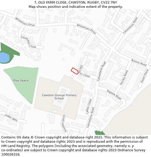 7, OLD FARM CLOSE, CAWSTON, RUGBY, CV22 7NY: Location map and indicative extent of plot