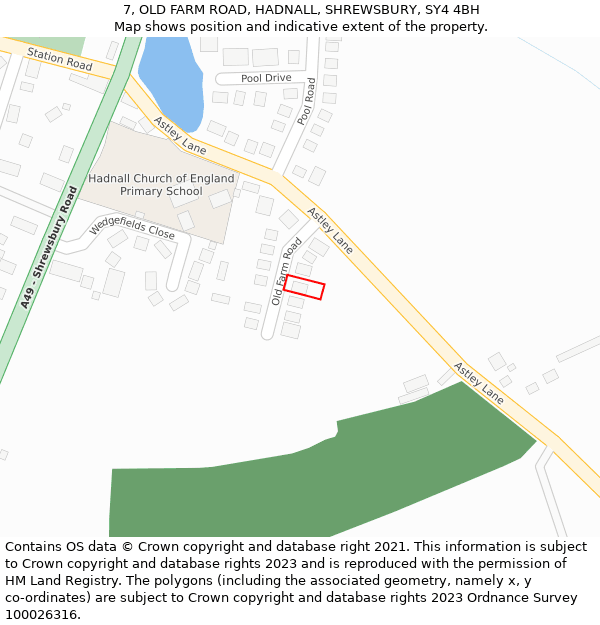 7, OLD FARM ROAD, HADNALL, SHREWSBURY, SY4 4BH: Location map and indicative extent of plot