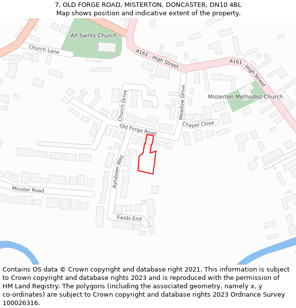 7, OLD FORGE ROAD, MISTERTON, DONCASTER, DN10 4BL: Location map and indicative extent of plot