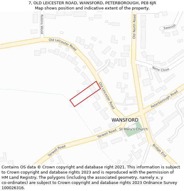 7, OLD LEICESTER ROAD, WANSFORD, PETERBOROUGH, PE8 6JR: Location map and indicative extent of plot