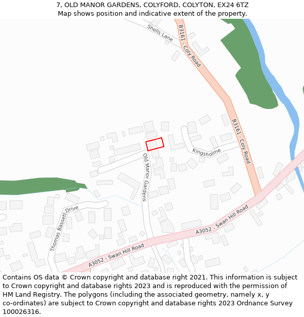 7, OLD MANOR GARDENS, COLYFORD, COLYTON, EX24 6TZ: Location map and indicative extent of plot