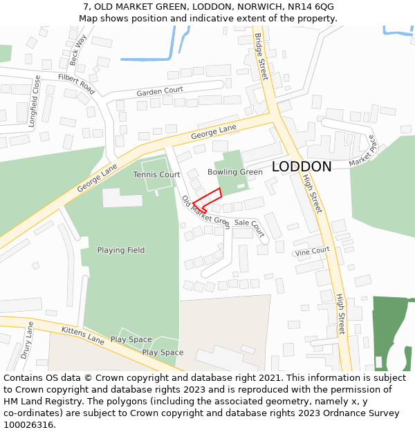 7, OLD MARKET GREEN, LODDON, NORWICH, NR14 6QG: Location map and indicative extent of plot
